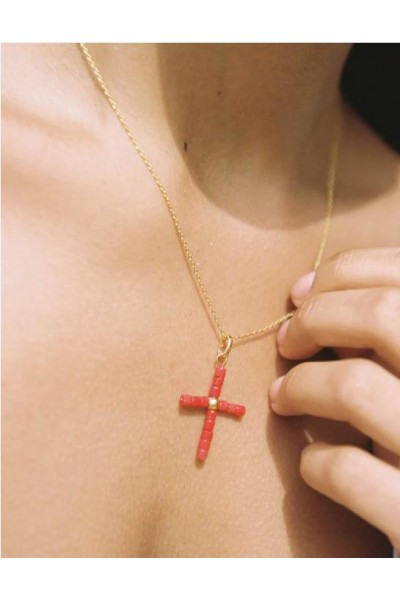 COLLAR ALHAJA CRUZ CORAL ORO 2
